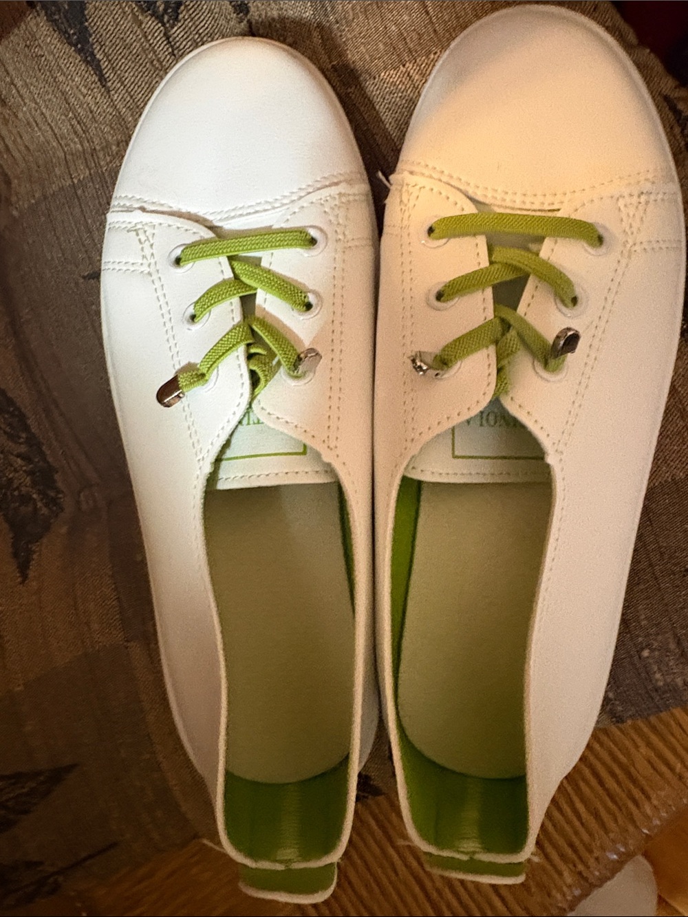 Women’s White Casual Lace-Up Sneakers with Green Accents